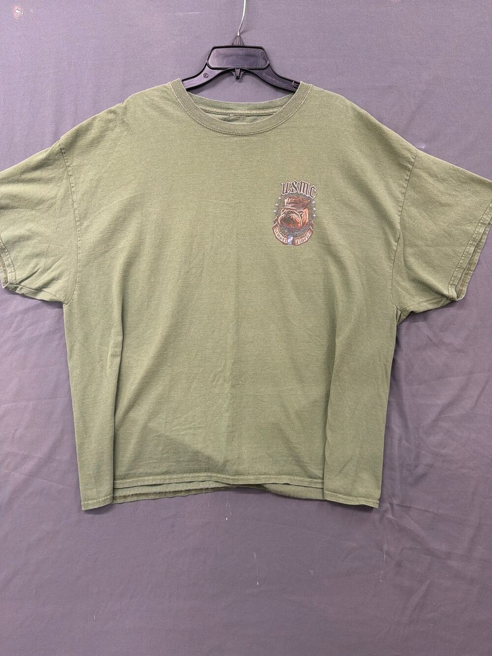 USMC Mens XXL T Shirt Green Bulldog Semper Fidelis Marines Military Graphic Tee